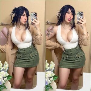 Olive Green Corduroy Mini Skirt